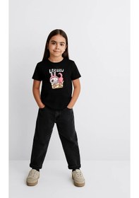 Resim Assema Kız Labubu Çocuk Baskılı T-shirt - Siyah Çok Renkli 