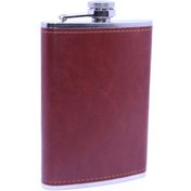 Resim stainless steell Kahverengi Deri Kaplama Paslanmaz Çelik Cep Matarası - Hip Flask 9 OZ 