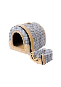 Resim Qingmipy Köpek Yuvası Büyük Orta Irk Kapalı Isı Sağlayan Çıkartılabilir Yıkamalı Dört Mevsim Uygun Gri Kutu Desenli M 10 Kg'a Kadar 