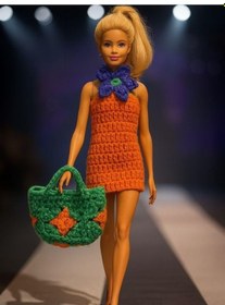 Resim Barbie Bebek İçin El Örgüsü Elbise Ve Çanta İkili Takım-15928 