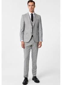 Resim Süvari Gri Slim Fit Desenli Mono Yaka 6 Drop Yelekli Klasik Takım Elbise 