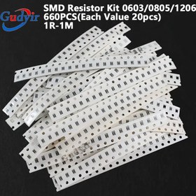 Resim 660 adet SMD Direnç Kiti (0603/0805/1206) - 1R-1M Ω, 33 Değer (Her Değer 20 adet), 1/8W, 1/4W, 0.125W, 0.25W, ±1% Tolerans, Plastik, Şarj Edilmemiş, Pil Yok, Elektronik Bileşenler | SMD Direnç Dizisi | Dayanıklı Plastik Kasa, Direnç Kiti 