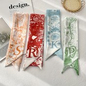 Resim Şık Alfabe Baskılı Polyester Eşarp - Monogramlı Uzun İnce Moda Aksesuarı, Hafta Sonu Rahatlığı İçin Dekoratif Örgü Boyun Eşarbı, Çok Yönlü Kurdele Saç Bağı ve Çanta Dekoru 