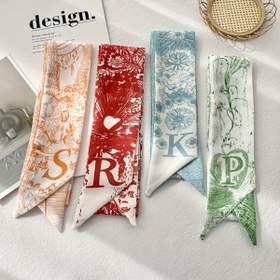 Resim Şık Alfabe Baskılı Polyester Eşarp - Monogramlı Uzun İnce Moda Aksesuarı, Hafta Sonu Rahatlığı İçin Dekoratif Örgü Boyun Eşarbı, Çok Yönlü Kurdele Saç Bağı ve Çanta Dekoru 