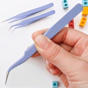 Resim 2'li Set, Premium Paslanmaz Çelik Makaron Rengi Sivri ve Kavisli Uçlu Cımbızlar - Hassas Kirpik Uygulaması için Ergonomik Tasarım, Kendin Yap El Sanatları ve Genel Kullanım İçin - Güvenli Taşıma için Koruyucu Kapaklı, Alkolsüz ve Dayanıklı 
