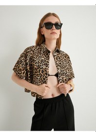 Resim Koton Crop Leopar Gömlek Oversize Kısa Kollu Cepli Leopar Desenli 4sak60192ew Çok Renkli 