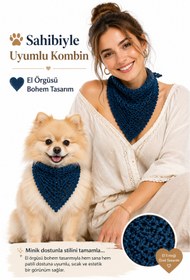 Resim NEHOLİA Kadın ve Köpek Kombin Bandana - El Örgüsü Bohem Stil Uyumlu Anne Köpek Bandanası - Ayarlanabilir Tasarım 