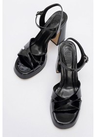 Resim Luvishoes Luvi Shoes Lello Siyah Rugan Kadın Platform Topuklu Ayakkabı Siyah Rugan 