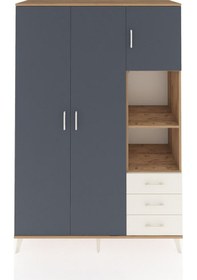 Resim Hyperion Dolap 5 Raflı 3 Çekmeceli Tek Askılı 132x44x195 Çam-antrasit/aytaşı Antrasıt/aytası 