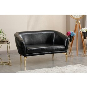 Resim 2'li İmalattan Siyah Çizgili Deri Ofis Koltuk Takımı Siyah 