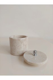 Resim Sümeyra Marble Art Doğal Bej Mermer Pamukluk Kapaklı | Top Objeli | Silver 