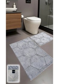 Resim Göksu Pamuklu Banyo Paspası Takımı 2 Li Dokuma Tabanlı, Yumuşak Dokulu Tasarım Açık Gri 