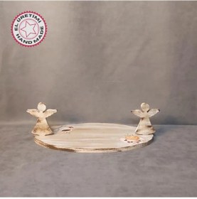 Resim Uretti - Gülnur 8452 - 9418 El Yapımı Melek Kulplu Ahşap Tepsi 1 Adet 