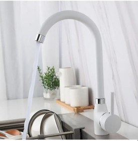 Resim Beyaz Delta Safir Mutfak Evye Bataryası Aç Kapa Çubuk Kollu Kaliteli Musluk Beyaz 