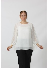 Resim Moda Berray 3243 Kolu Taş Baskılı Şık Bluz Beyaz 