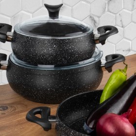 Resim Taç 3819 Mastercook Tombik 7 Parça Granit Güveç Tencere Seti Siyah 