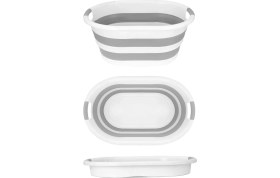 Resim Lira 3'Lü Set Katlanır Çamaşır Sepeti 27 Lt- Katlanabilir Akordiyon Su Kovası 13 Lt - Katlanır Koçero Gri 