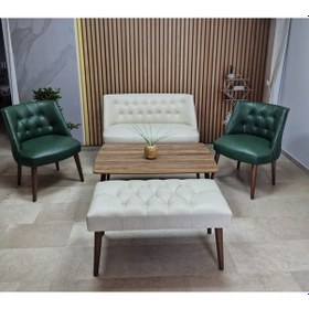 Resim Azra Mobilya Deri Çay Seti Koltuk Takımı Oturma Grubu Cafe Mobilya Ofis-büro Mobilya Balkon Mobilya Krem-yeşil 