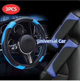 Resim Willowhaven 3 Adet Karbon Fiber Desenli Pu Deri Direksiyon Kılıfı Ve Omuz Pedları Seti Mavi Mavi 