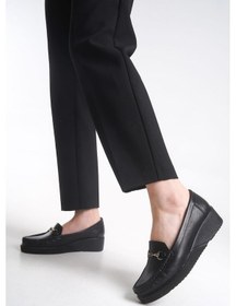 Resim Büyük Numara Hakiki Deri Ortepedik Comfort Kadın Ayakkabı Siyah 