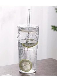 Resim Borosilikat Sunum Bardağı Kapaklı Pipetli Bardak Kahve Bardağı Isı Dayanıklı 600 ML Macchiato 