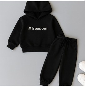 Resim Freedom Oversize Çocuk Eşofman Takımı Nakış İşlemeli & Cepli 3 İplik Şardonlu 4-14 Yaş - 31448 Siyah 