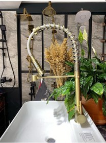 Resim İsaoğlu Yapı Mat Gold Endüstriyel Mutfak Bataryası Evye Musluğu Antik Eskitme Altın Mutfak Bataryası Gold 