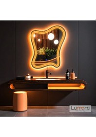 Resim Mariont Amber Led'li Lazer Kumlamalı Lavabo & Banyo Aynası Dokunmatik Sensörlü 91 X 110 Cm Turuncu 