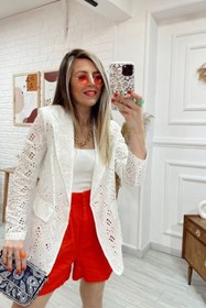 Resim Genel Markalar Kadın Güpürlü Ekru Blazer Yazlık Ceket 