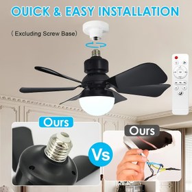 Resim 52.07/41.91 cm LED Akıllı Tavan Vantilatör Lambası - E27/E26 Soketli, Uzaktan Kumandalı, Ayarlanabilir Parlaklık ve Zamanlayıcılı, 3 Hız Ayarı, Yatak Odası, Çalışma Odası, Mutfak ve Banyo için Uygun, Tüm Mevsimler İçin (6 Kanatlı Siyah Vantilatör Lamba) 