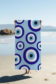 Resim Dijital Baskı Plaj Deniz Havlusu Nazar Boncuğu Desenli Peştamal HVL0208 