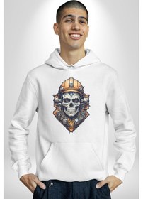 Resim Maden İşcisi Kuru Kafa Kadın Erkek Beyaz Kapüşonlu Sweatshirt Hoodie Beyaz 