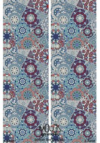 Resim Mosque Tiles 1 Desenli Süet Oturma Odası Salon Fon Perde Ekstrafor Büzgü 2 Kanat Prd-1086 Çok Renkli 