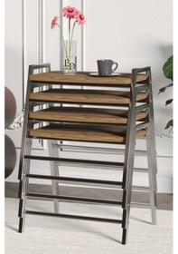 Resim Zigon Sehpa , Aden 4'lü Tepsi Zigon Sehpa Takımı Gümüş Metal - Atlantik Çam Tabla Gümüş-atlantik Çam 