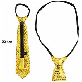 Resim Altın Renk Pul Payetli Işıltılı Parti Kravatı 33 Cm 13+ 