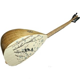 Resim Uzun Sap Saz Bağlama Bağlama Kuş Dal İşleme Saz Bağlama 