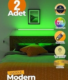 Resim Uzaktan Kumandalı Led Lambader 2 Adet Yatak Üstü, Tv Yanı,Oturma Odası - Rgb Çok Renkli Luciy1 