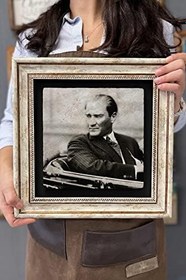 Resim Oscar Stone Decor Çerçeveli Tablo Taş Duvar Dekoru 30 X 30 Cm Atatürk Arabada 