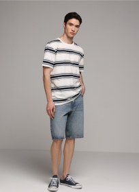 Resim Colin's Loose Straight Fit Orta Bel Düz Erkek Mid İndigo Denim Jean Şort 