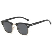 Resim Erkekler Polarize Vintage Perçin Güneş Gözlüğü Uv400 Koruma Retro Trendy Güneş Black Altın 