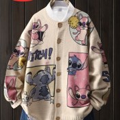 Resim Kadınlar için Bej Renkli Uzun Kollu Açık Cep Detaylı, Rahat Yuvarlak Yaka, Tüm Mevsimler İçin Konforlu Uygun, Rahat Giyim Kardigan | Eğlenceli Tasarım | Yapım, Stitch Kardigan 