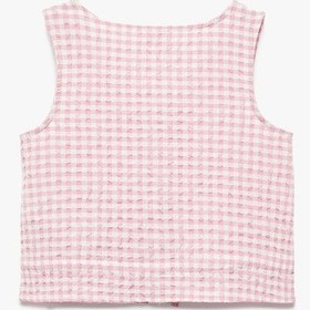 Resim Koton V Yaka Düğmeli Kolsuz Pötikare Bluz Pembe Ekose 5skg60209aw Pembe Ekoseli 