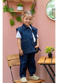 Resim Oliven The Kid Oliventhekid Unisex Beli Lastikli Cepli Balon Kot Pantolon Mavi Mavi 