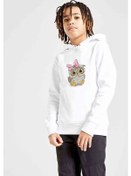 Resim Sevimli Baykuş Illüstrasyon Baskılı Unisex Çocuk Sweatshirt Beyaz 