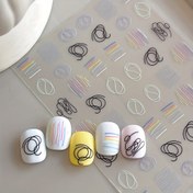 Resim 1 Adet Soyut Geometrik Tırnak Sanatı Stickerları - Pastel & Canlı Çizgili Kendinden Yapışkanlı Reçine Tırnak Süslemeleri, Parlak Bitişli DIY Manikür & Pedikür için, Kadınlar ve Güzellik Meraklıları, Organize Paketleme 