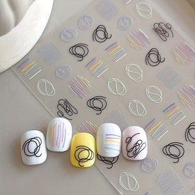 Resim 1 Adet Soyut Geometrik Tırnak Sanatı Stickerları - Pastel & Canlı Çizgili Kendinden Yapışkanlı Reçine Tırnak Süslemeleri, Parlak Bitişli DIY Manikür & Pedikür için, Kadınlar ve Güzellik Meraklıları, Organize Paketleme 