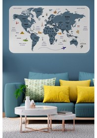 Resim Türkçe Eğitici Ülke Ve Başkent Detaylı Atlası Dünya Haritası Duvar Sticker -60x105-3832 - Renkli Çok Renkli 