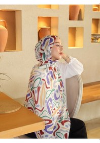 Resim Aminenesil Modakaşmir Abstract Desen Pamuk Şal Lacivert-çok Renkli 
