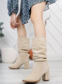 Resim asmi shoes Kadın Azra Vizon Süet Körüklü Çizme 