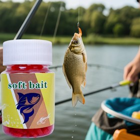 Resim Yumuşak balık yemi, gerçekçi PVC kırmızı yem ve kokulu silikon solucan, kurşunsuz. Tatlısu ve tuzlu su balıkçılığı için uygun. 1 şişe yaklaşık 100 adet içerir 